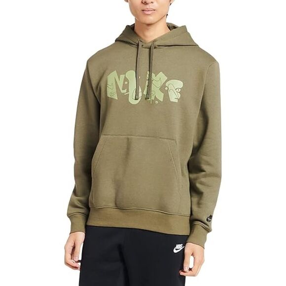 Nike Club Fleece Graphic Pullover Hoodie kids Olive Size M EUC - Picture 2 of 9